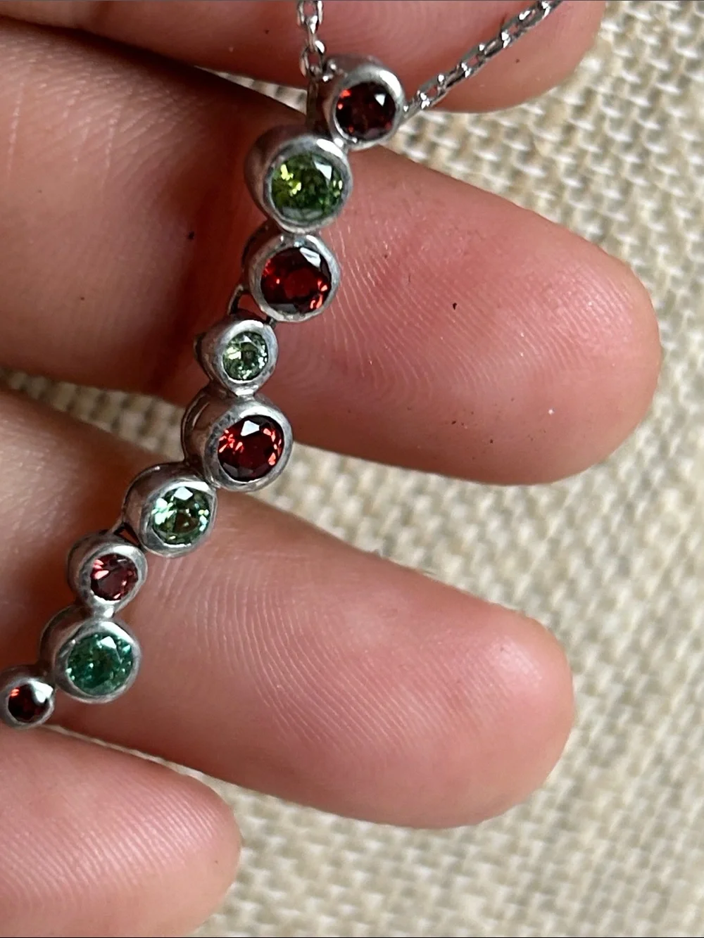 Sterling Silver Red and Green Gemstone zirconia Pendant Necklace